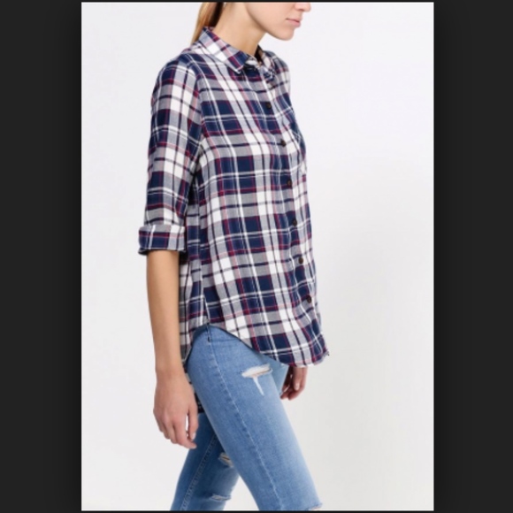 Topshop Plaid Blue & Red Long Sleeve Shirt - Picture 3 of 4